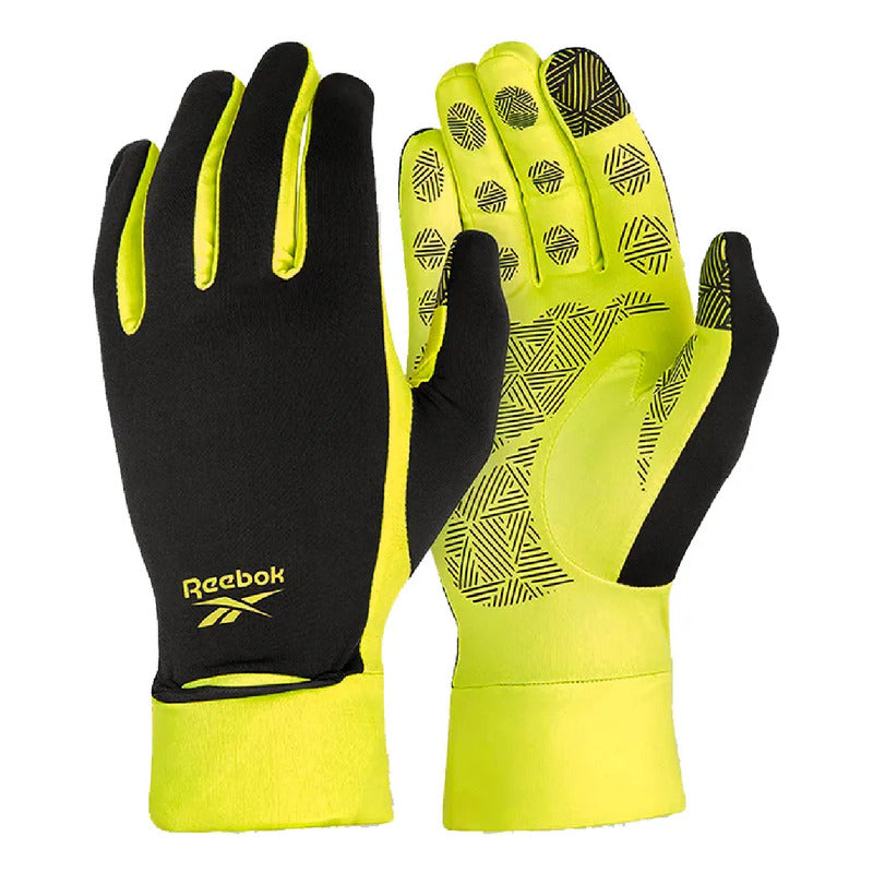Guantes Reflectivos Impermeable Para Correr Reebok - Negro/amarillo - Geométrico - S