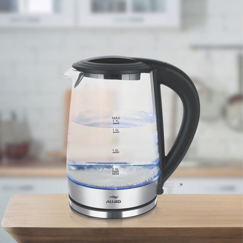 Jarra Eléctrica Allied 2200 W 1.7 L Vidrio Base Inoxidable - Negro