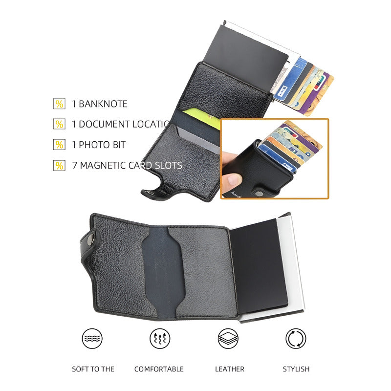 Billetera Con Tarjetero Automático, Ejecutiva Antirrobo Cartera Rfid Plegable De Cuero Alta Calidad Everest