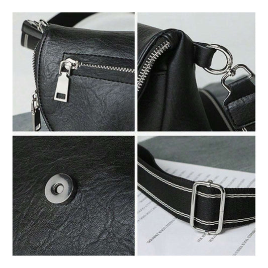 Bandolera De Mujer Carteras Para Damas Con Correa Ajustable Negro. Cuerina
