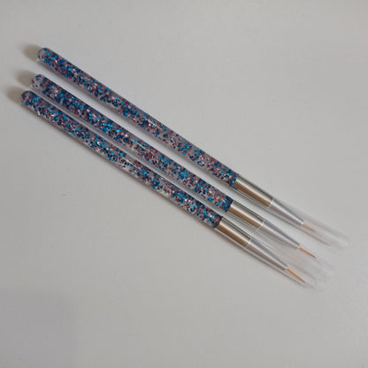 Pincel Liner Pack X3 Para Uñas Kit De 3 Pinceles Liner Azul
