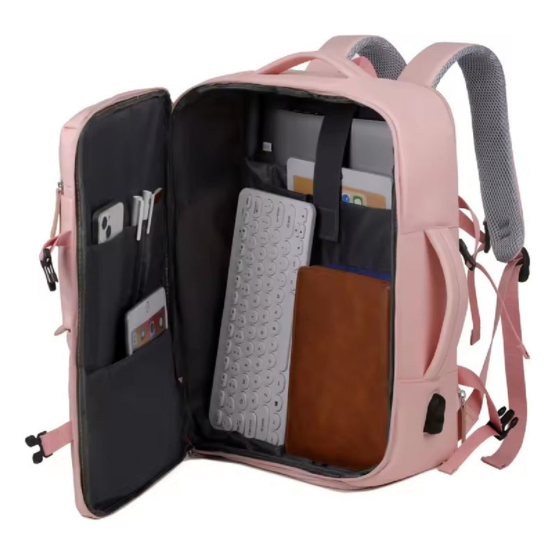 Mochila Impermeable Genérica Avión Viaje Adulto 9 Bolsillos Negro