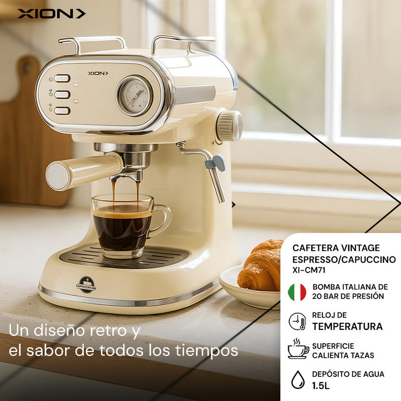 Cafetera Expreso 1.5l Xion Xi-cm71 Cappuccino Retro Beige Dimm