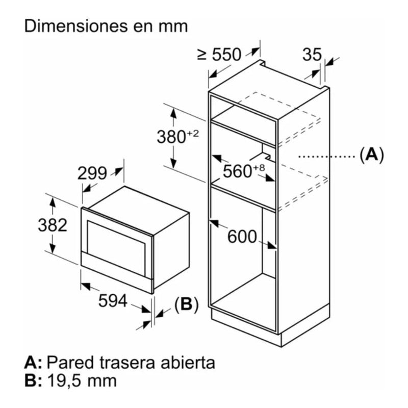 Microondas De Empotrar Bosch Bfl7221b1 Gourmet 21 Litros