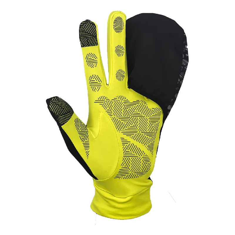 Guantes Reflectivos Impermeable Para Correr Reebok - Negro/amarillo - Geométrico - M