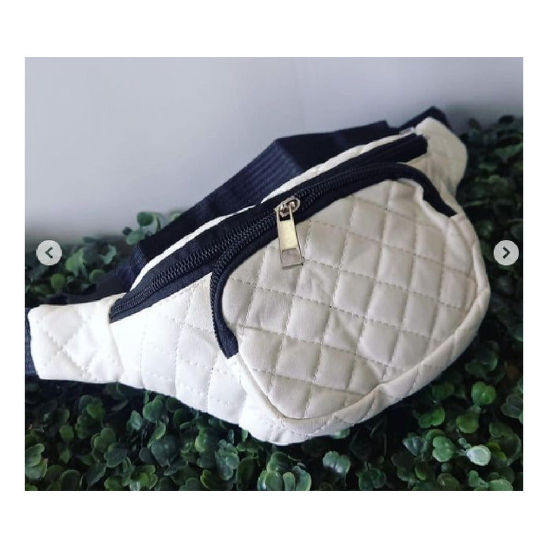 Riñonera Sport Con Cierres Correa Ajustable Porta Documentos Blanco Capitoneada