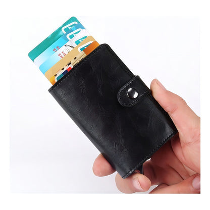 Billetera Tarjetero Automatico Cuero Ejecutiva Antirobo Rfid Color Marrón