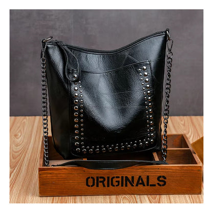 Cartera Bandolera Mujer Tachas Cuero Sintético Negra Negro M2