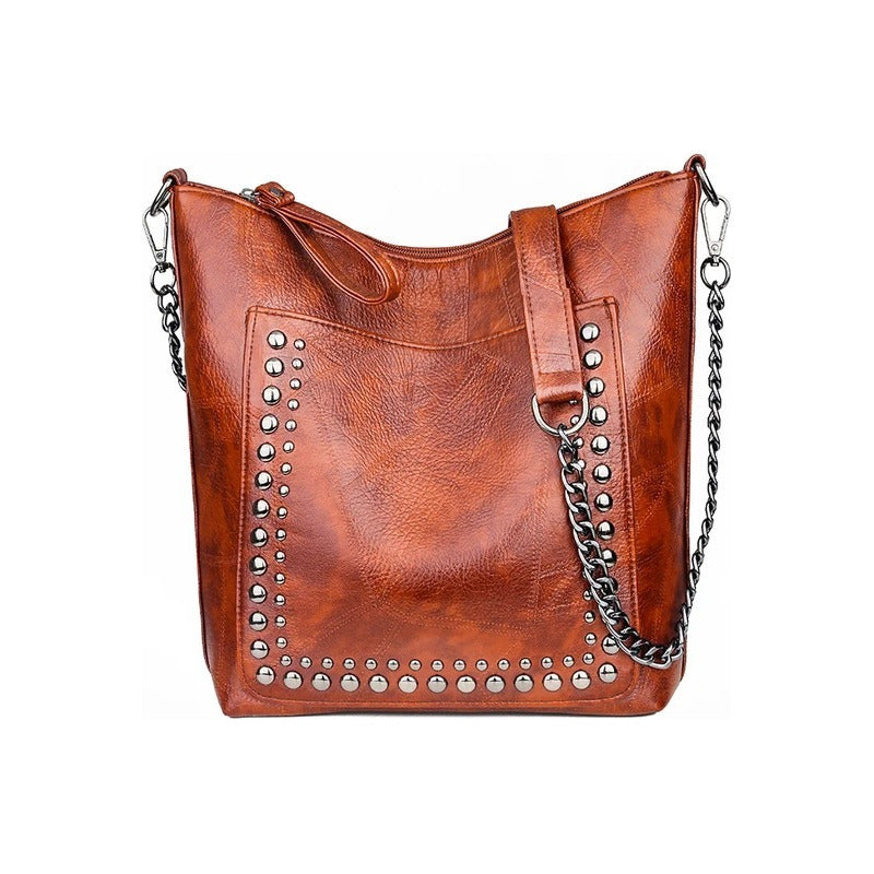 Cartera Bandolera Mujer Tachas Cuero Sintético Negra Marrón