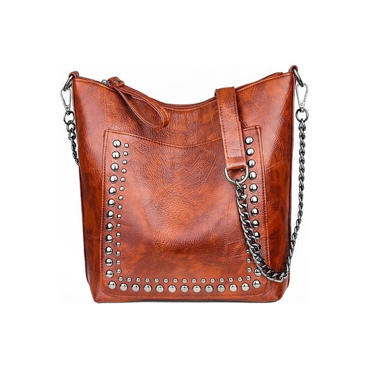 Cartera Bandolera Mujer Tachas Cuero Sintético Negra Marrón