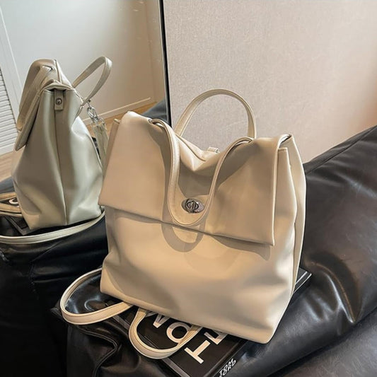 Mochila Urbana Genérica Cartera 2 En 1 Moda Cuerina Beige Liso