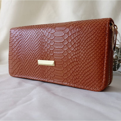 Billetera Doble Cierre De Dama Grande Espaciosa Con Monedero Marrón Claro