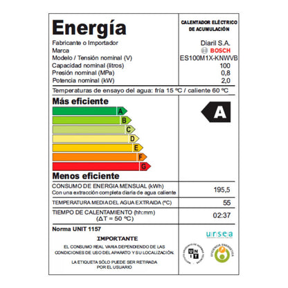 Calefon Termotanque Eléctrico Bosch 100 Litros Clase A - Blanco