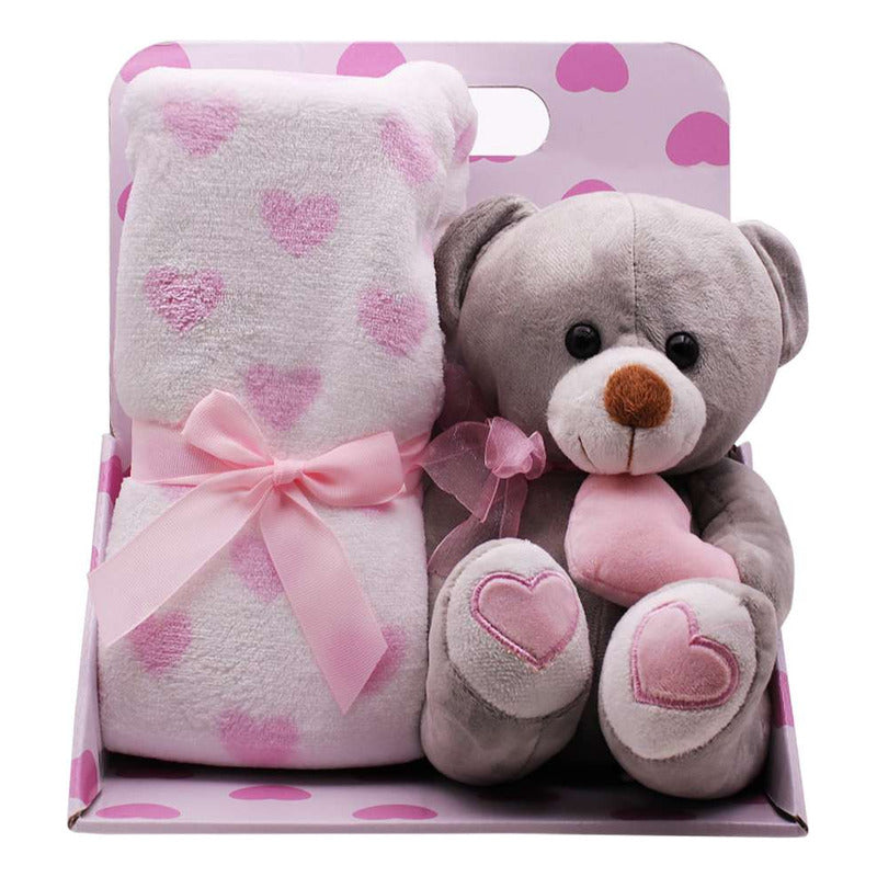 Oso Peluche + Manta De Apego Infantil Rosa