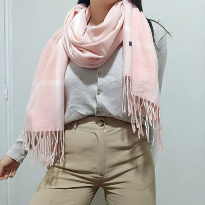 Pashmina Chalina Bufandas De Dama Afelpada Livianas Y Sauves - Rosa-blancos - Rayas