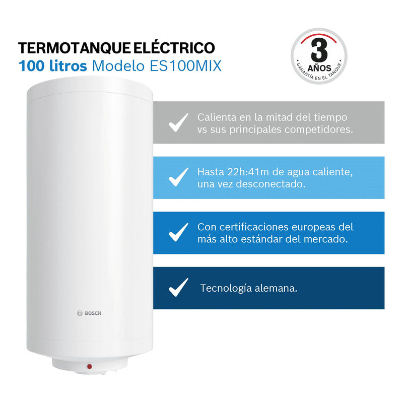 Calefon Termotanque Eléctrico Bosch 100 Litros Clase A - Blanco