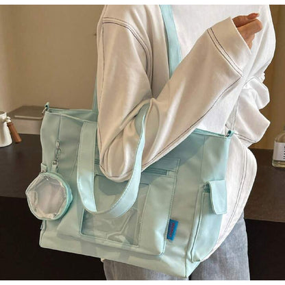 Bolso Plegable De Tela Impermeable Cartera Dama Con Bolsillo Celeste Lisa