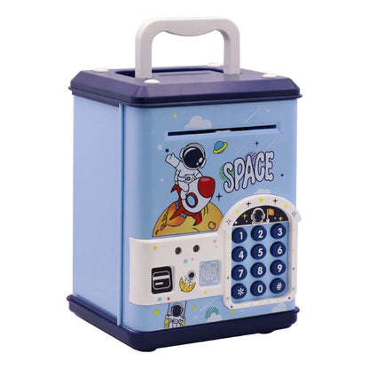 Alcancía Para Niños Cajero Automático Eléctrico Contraseña © Color Azul Lisa
