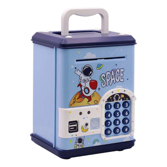 Alcancía Para Niños Cajero Automático Eléctrico Contraseña © Color Azul Lisa