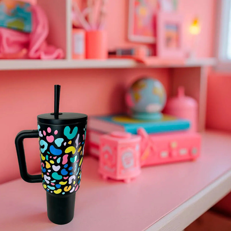 Vaso Térmico Metálico 1.2 Litros  Con Sorbito - Negro