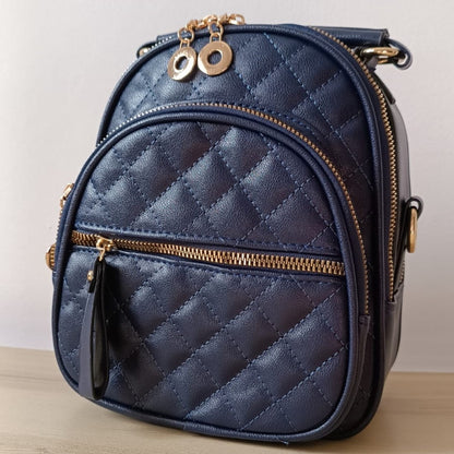 Mochila Cartera De Dama 2 En 1 Cuero Sintético Bolsos Mujer Azul Cuero Sintético