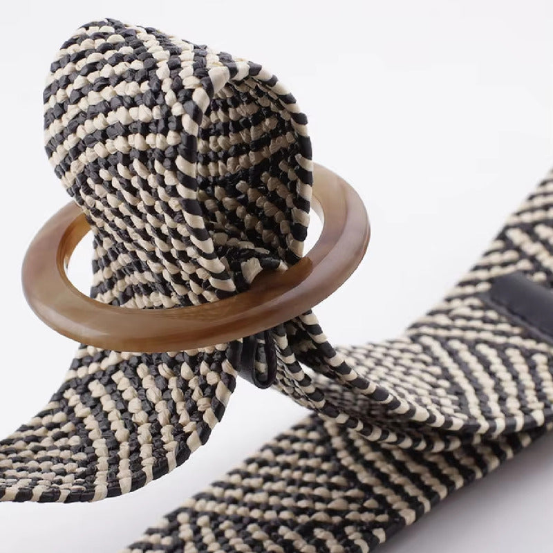 Cinto Cinturón De Tela Elastizado Yute Varios Diseñenos Blanco Y Negro Único