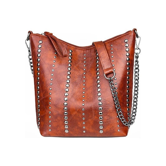 Cartera Bandolera Mujer Tachas Cuero Sintético Negra Chocolate