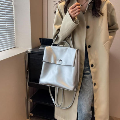 Mochila Urbana Genérica Cartera 2 En 1 Moda Cuerina Plateado Liso