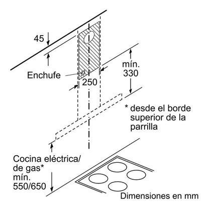 Campana De Pared Bosch Plana 90cm Dwb96bc50 Acero Inoxidable