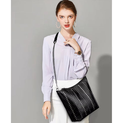 Cartera Bandolera Mujer Tachas Cuero Sintético Negra Negro M2