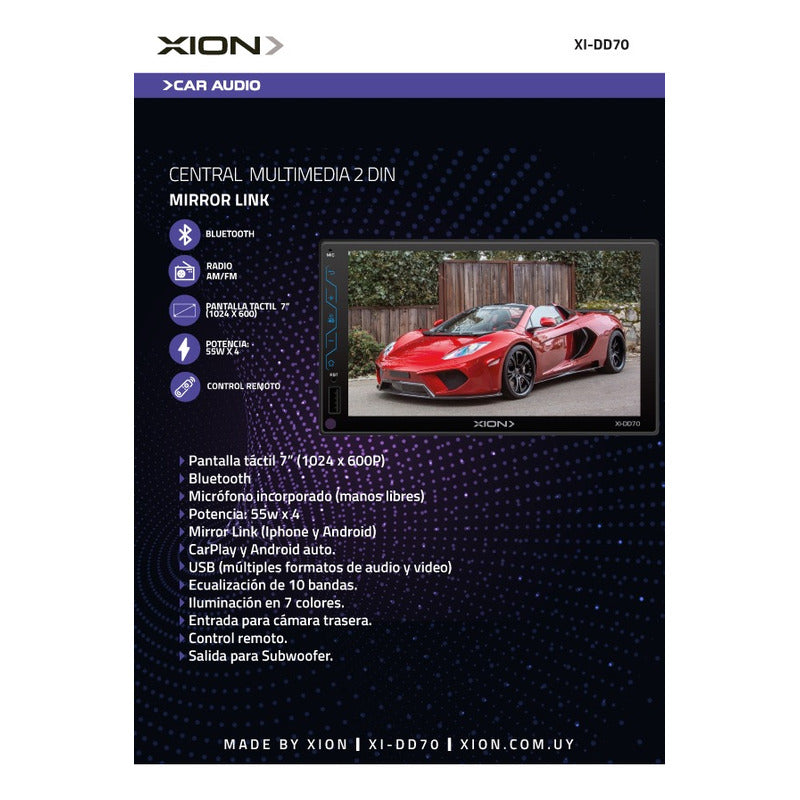 Auto Radio Multimedia Pantalla Tactil 7 Xion Xi-dd70 2 Din Unico