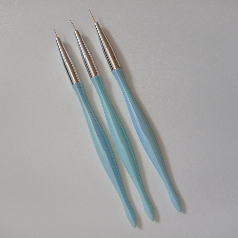 Pincel Liner Pack X3 Para Uñas Kit De 3 Pinceles Liner Celeste