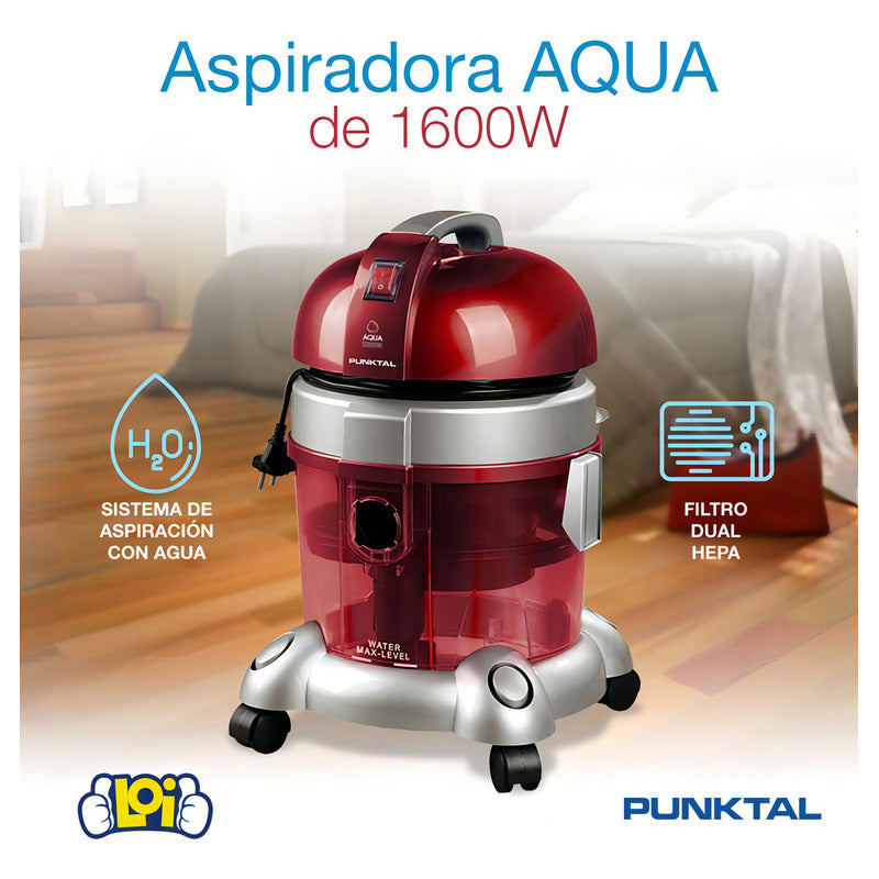 Aspiradora Punktal Profesional Doble Filtro 1600w Color Rojo/gris
