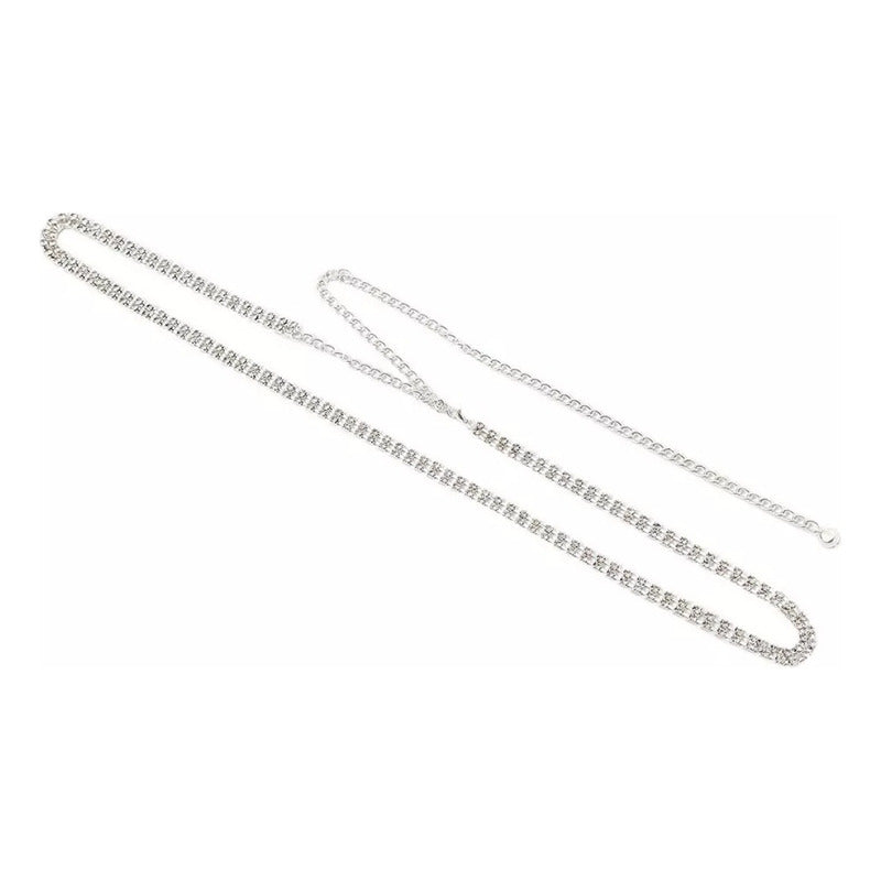 Cintos De Strass Doble Para Fiestas Con Cadenita Brillante - Plateado - Único