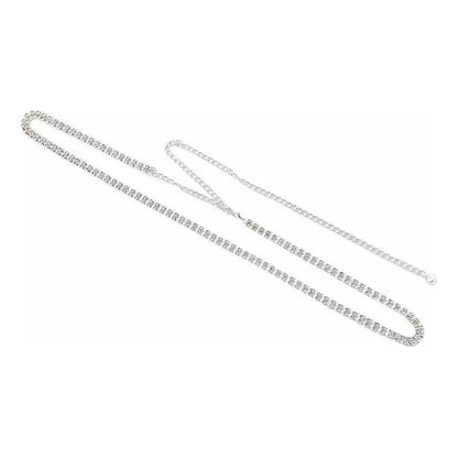Cintos De Strass Doble Para Fiestas Con Cadenita Brillante - Plateado - Único