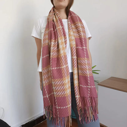 Pashmina Chalina Bufandas De Dama Afelpada Livianas Y Sauves Rosa-mostaza Rayas