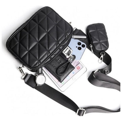 Cartera Bandolera Capitoneada Para Mujer Con Cierre Negro.