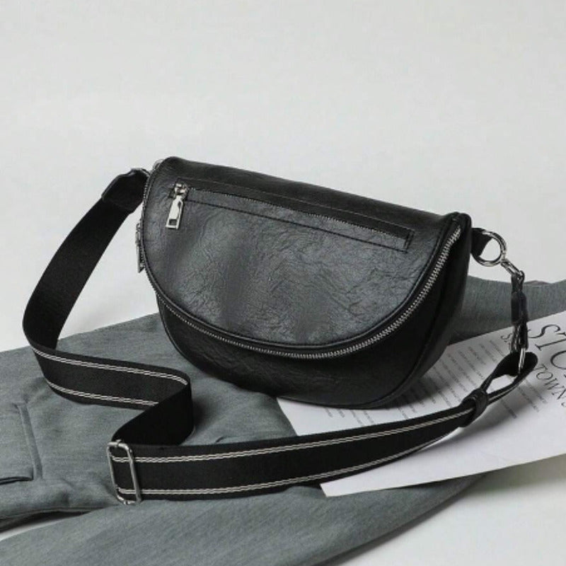 Cartera De Dama Bolso Para Mujer Bandolera De Cuerina Correa Negro Lisa