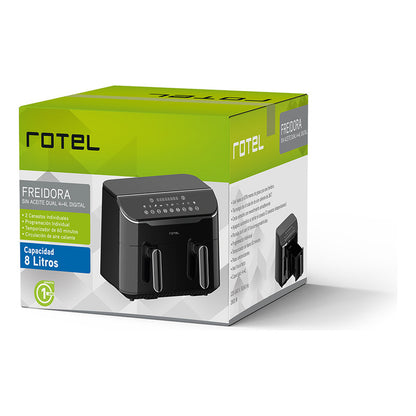 Freidora Sin Aceite Air Fryer Rotel Dual Canastos 4 + 4 Lt