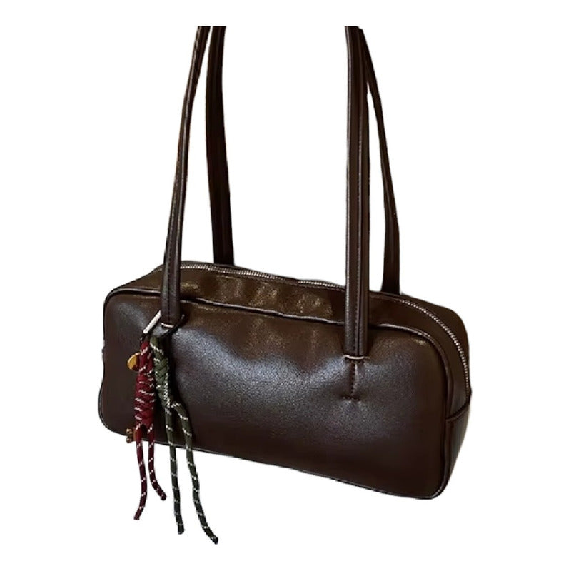 Carteras De Dama Bolsos Para Mujeres Bandoleras Capitoneadas Marrón Oscuro Liso