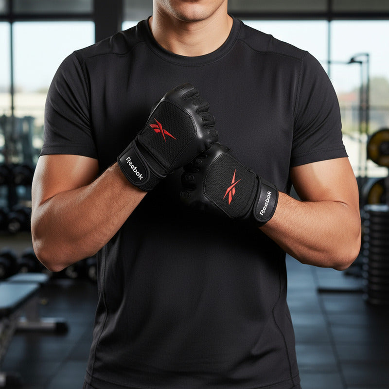 Guantes De Entrenamiento Negro Y Rojo M Reebok Supergym Diseño De La Tela Liso