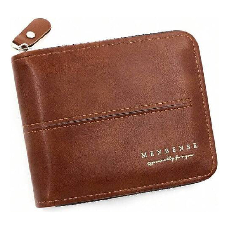 Billetera Para Hombre Con Cierre Sector Monedero De Cuerina - Marrón Claro 1