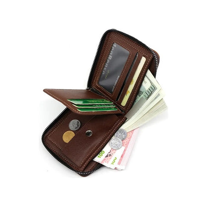 Billetera Para Hombre Con Cierre Sector Monedero De Cuerina - Marrón