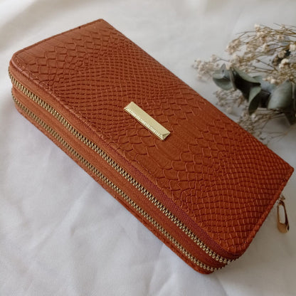 Billetera Doble Cierre De Dama Grande Espaciosa Con Monedero Marrón Claro