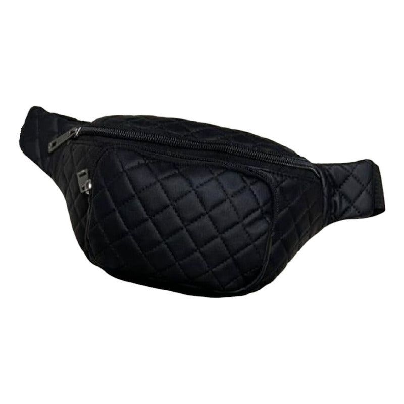 Riñonera Capitoneada Con Correa Ajustable Porta Documentos Negro