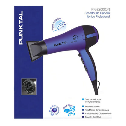 Secador De Cabello Punktal Iónico Profesional 2200 W Violeta/negro