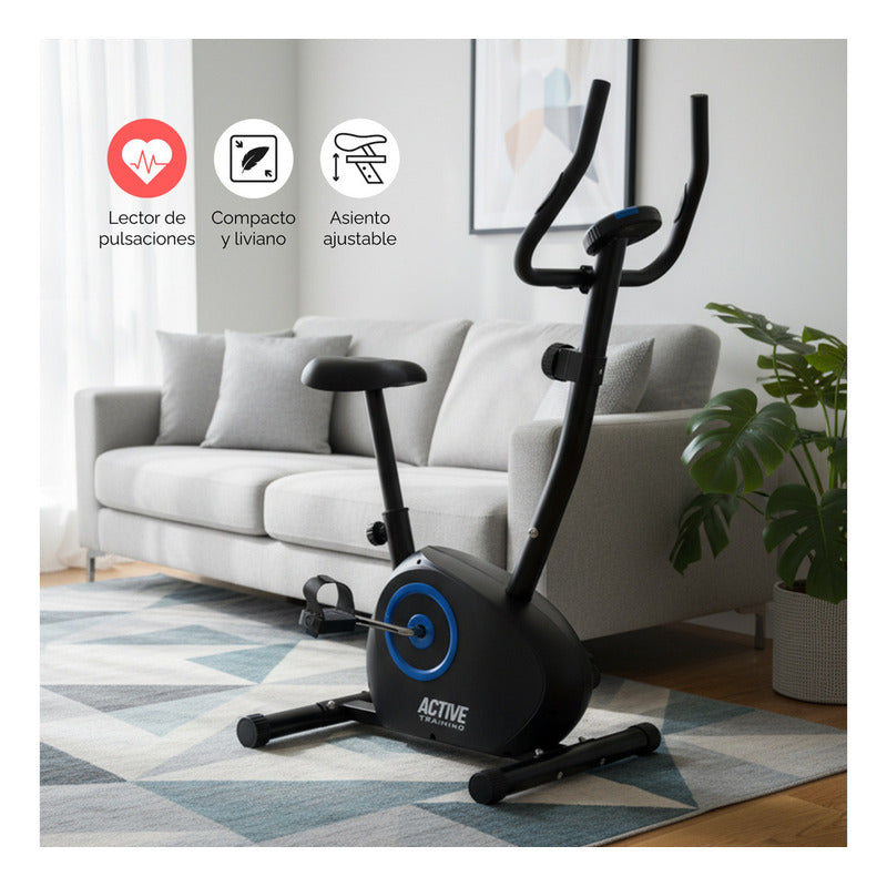 Bicicleta Fija Ergometrica Vertical Active Con Pulsómetro Y Odómetro Color Negro