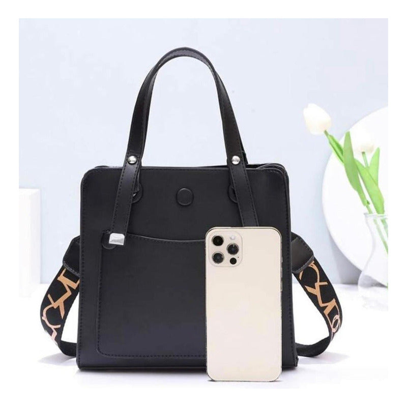 Cartera De Dama Bolso De Mano Para Mujeres Correa Ajustable Negro
