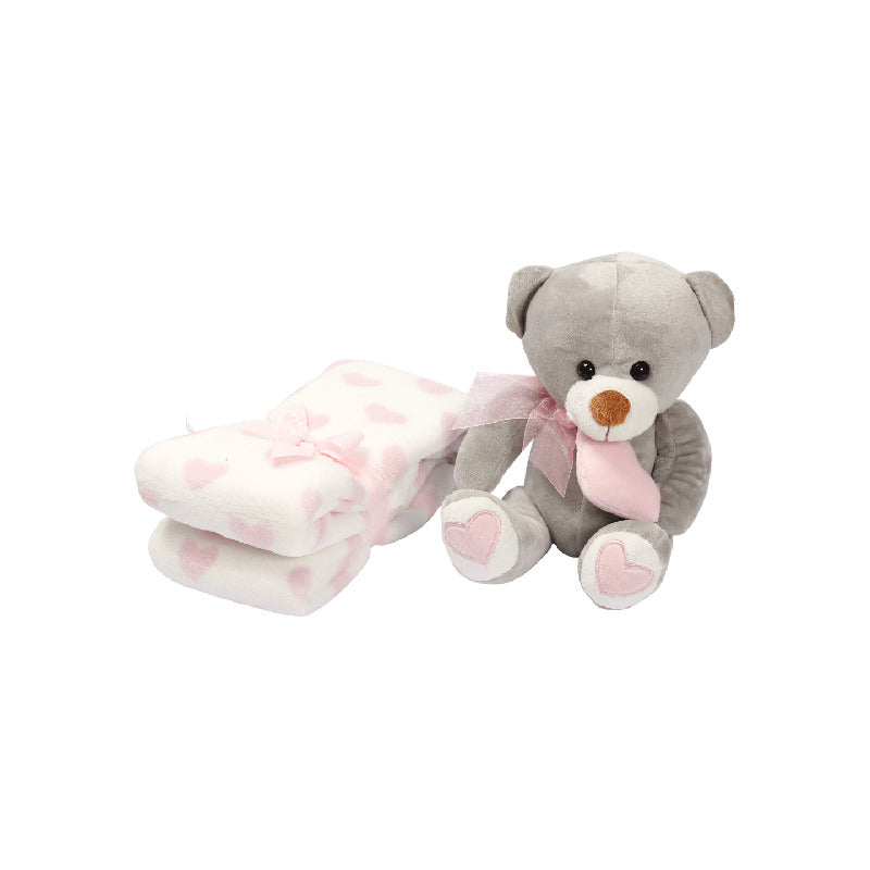 Oso Peluche + Manta De Apego Infantil Rosa