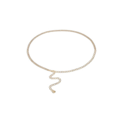 Cintos De Strass Doble Para Fiestas Con Cadenita Brillante Dorado Único